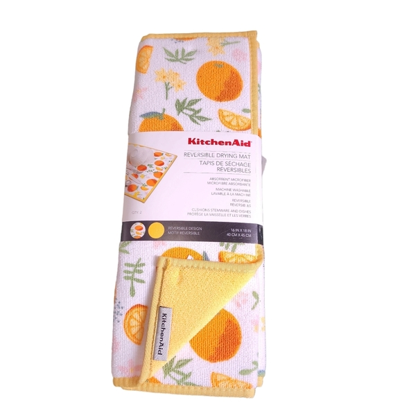 Kitchenaid Set 2  Drying Mats Orange Green Fruit Floral Reversible  Absorbent - Picture 1 of 3